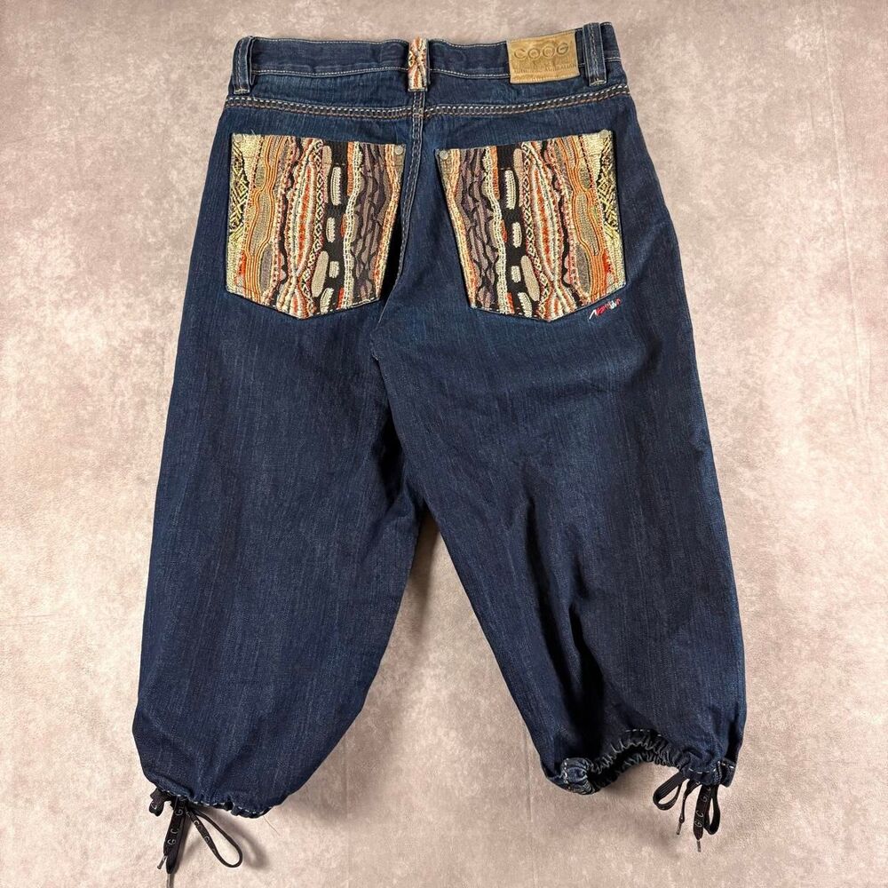 vintage y2k coogi dark wash woven pocket baggy capris